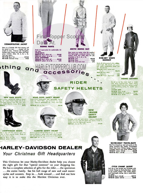 1960 Harley Accessory ad for clothes and boots and helmets