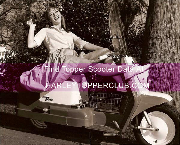 Harley Topper girl on scooter with accessory basket and rear bumper badge