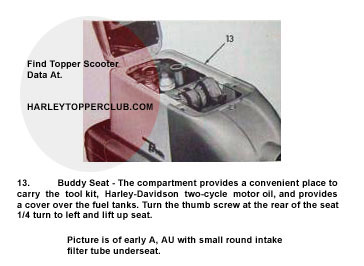 Harley Topper Tool kit and oil can location under seat.