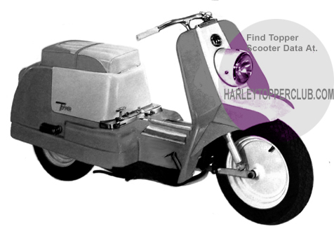 Picture of a 1961 Harley Topper with jiffystand leg on rightside.