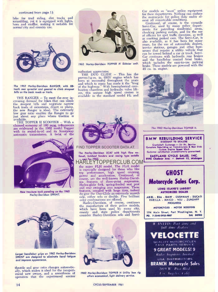 1961 Harley Topper sidecar ad for the upcoming 1962 model year.
