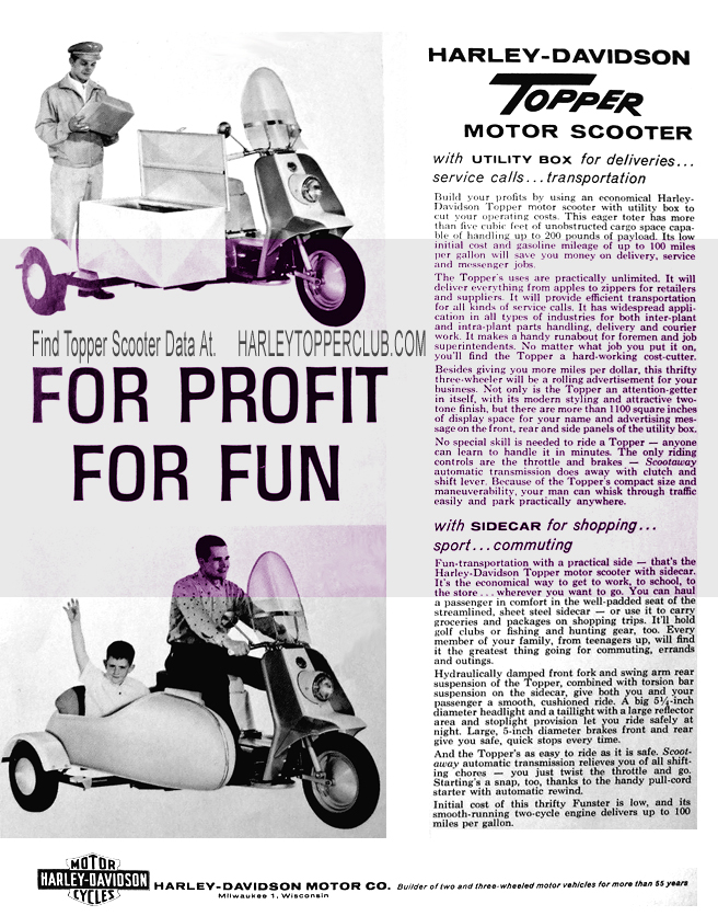 1962 harley topper sidecar and utilitycar data ad