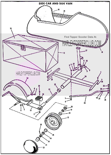 Harley Topper sidecar and utilitycar frame parts diagrahm